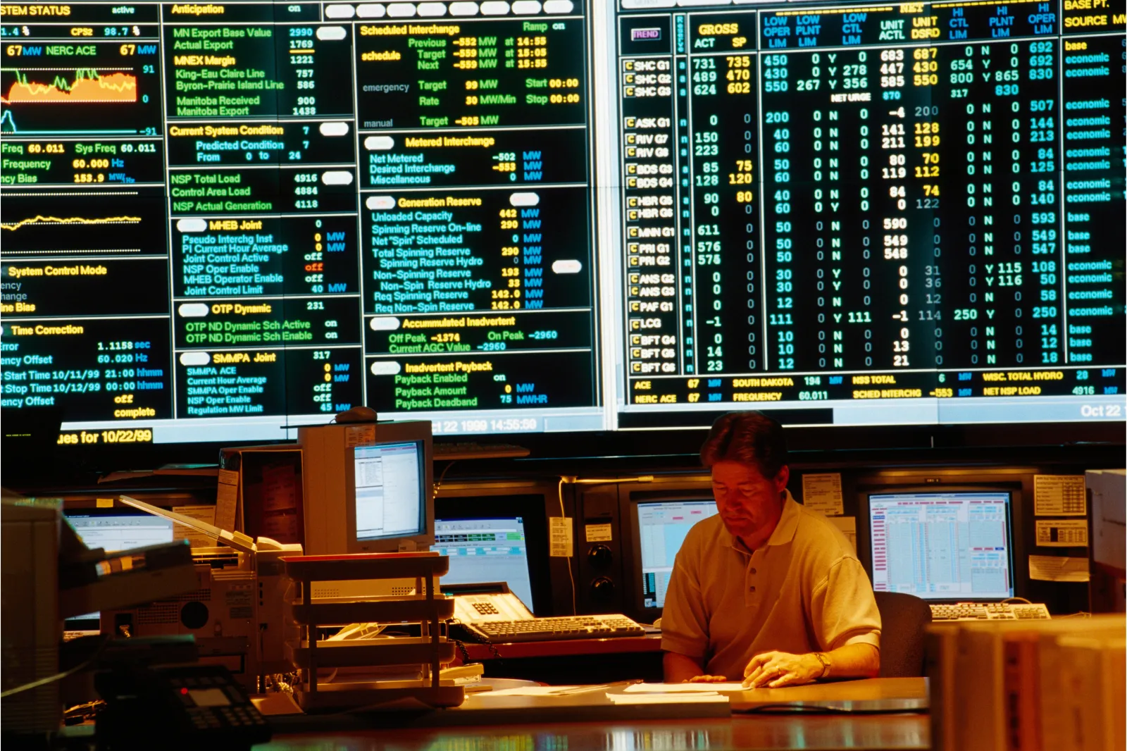 A member of staff works in the Northern States Power Company's Distribution Operations Center in downtown Minneapolis.