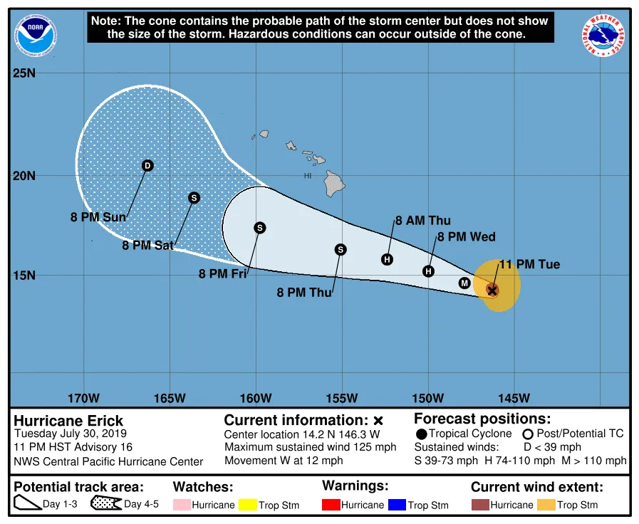 Hawaii Hurricane Warning, Latest Path Map for Tropical Cyclone Erick As ...