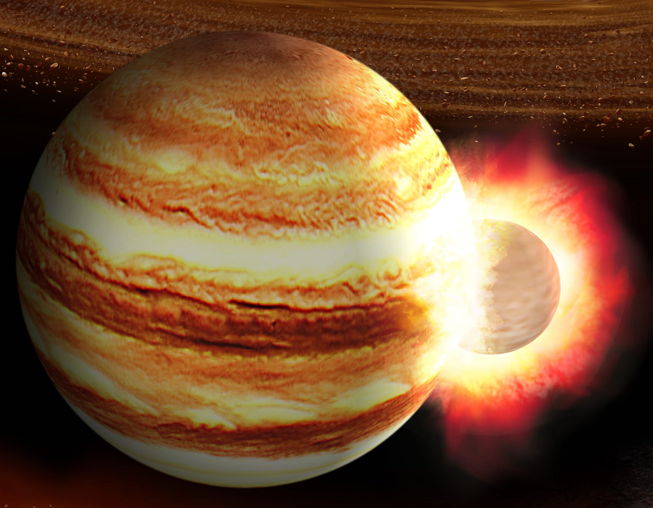 Jupiter Was Hit by Another Planet 4.5 Billion Years Ago in