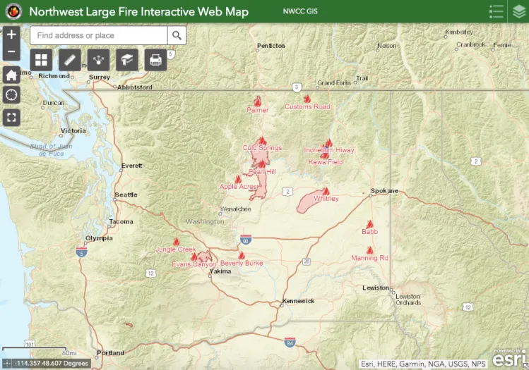 Washington Fire Map, Update on Sumner Grade, Cold Springs, Pearl Hill ...
