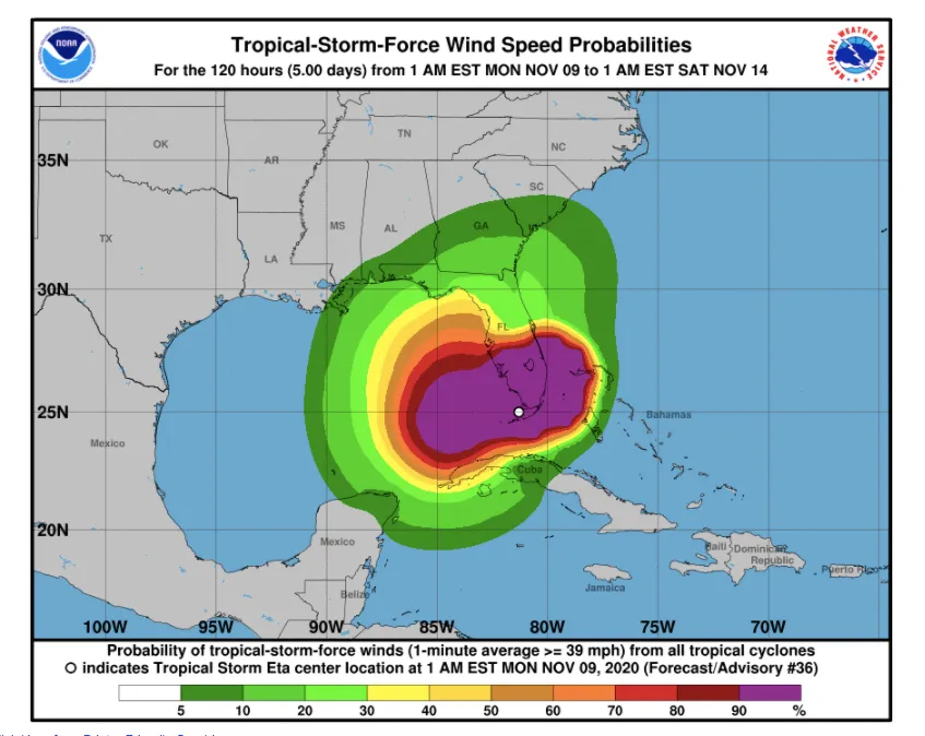 Eta Path, Tracker as Tropical Storm Strikes Florida, Hurricane Warning ...
