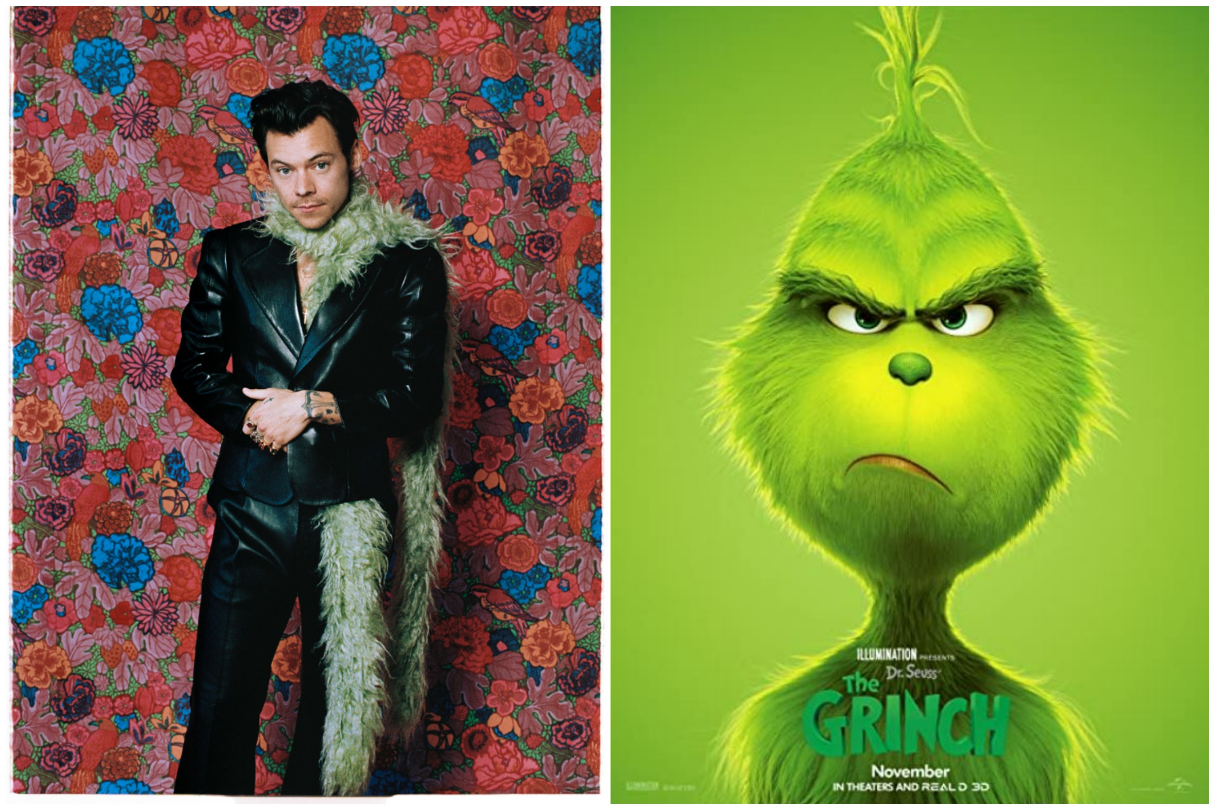harry styles green sweater dress Harry Styles' Green Outfit Sparks Wild Comparisons: 'Grinch Core Aesthetic'