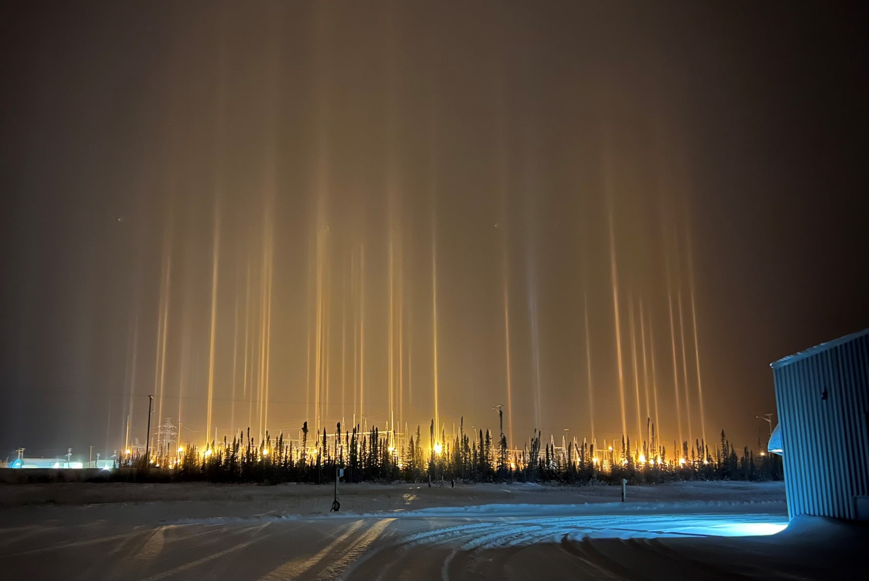 Stunning Photo Showing Rare 'Light Pillars' Shooting Into the Sky