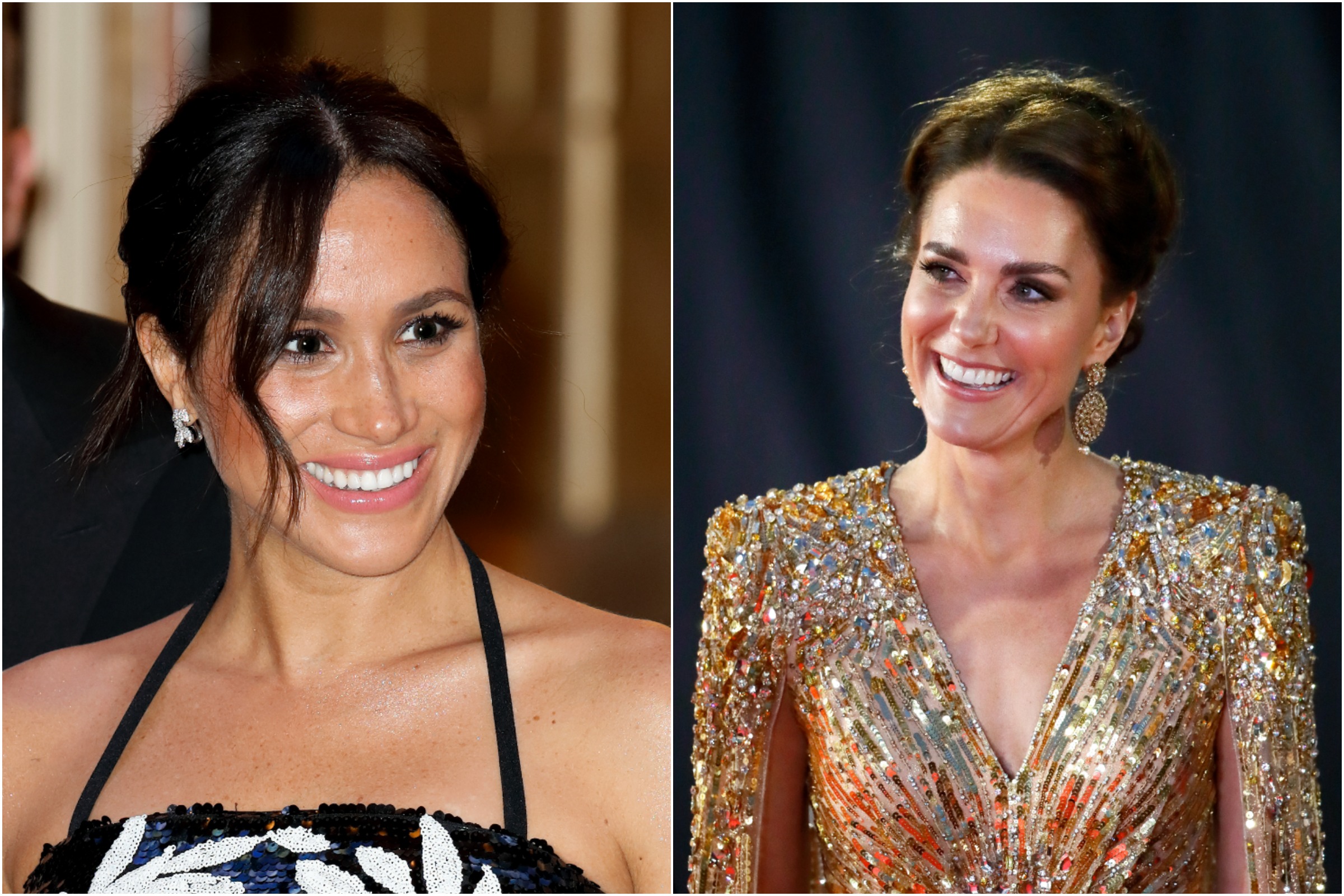 meghan's reaction to kate's gold dress Meghan Markle Wore a Stunning Gold Front Slit Dress at Ms Foundation Awards