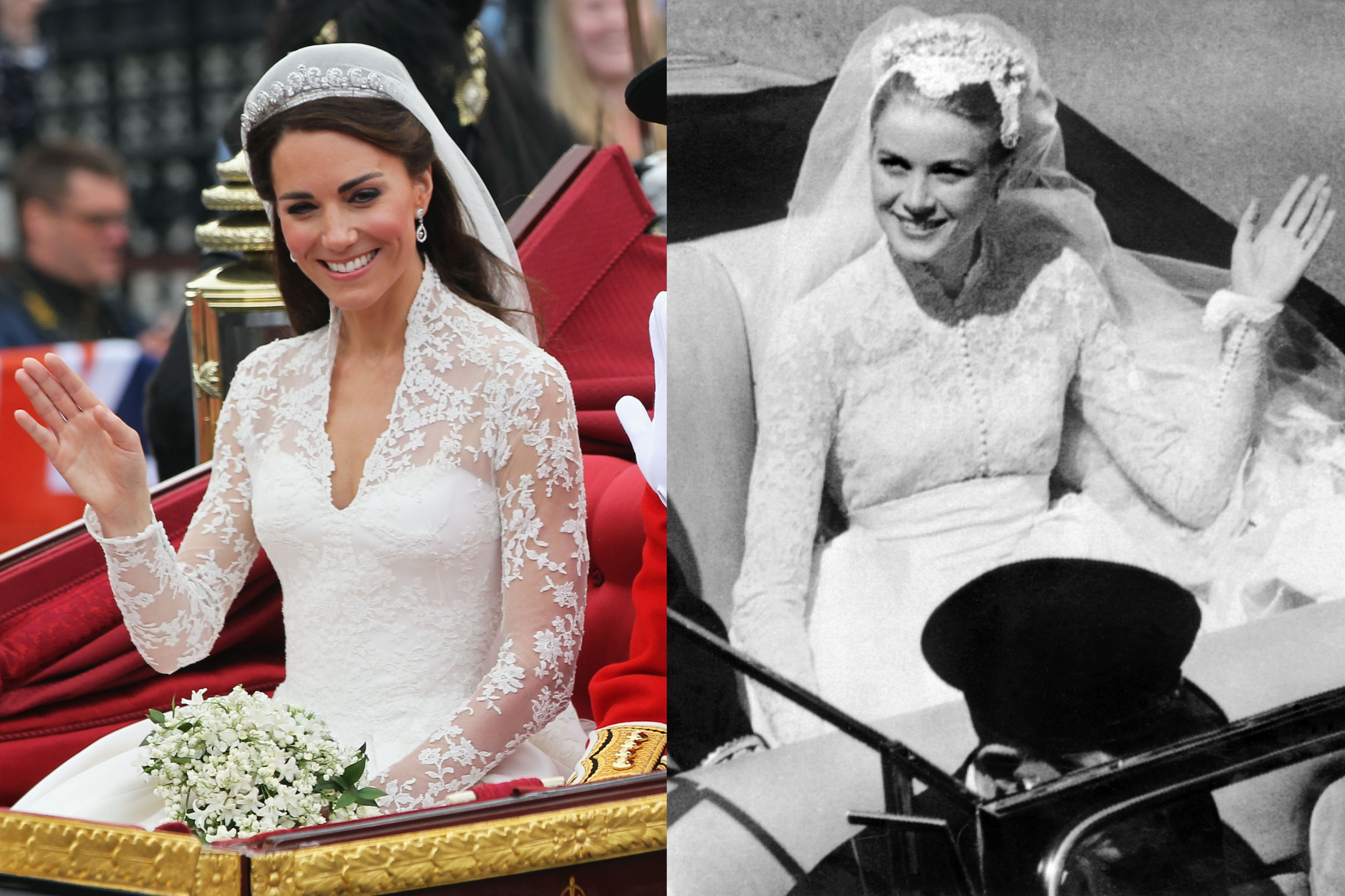 strapless open back dress Kate Middleton Timeless V-neck Lace Long Train Royal Wedding Dress