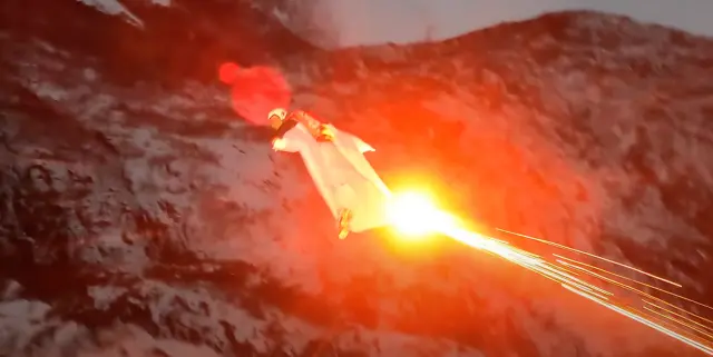 BASE jumping squirrel suit norway nighttime