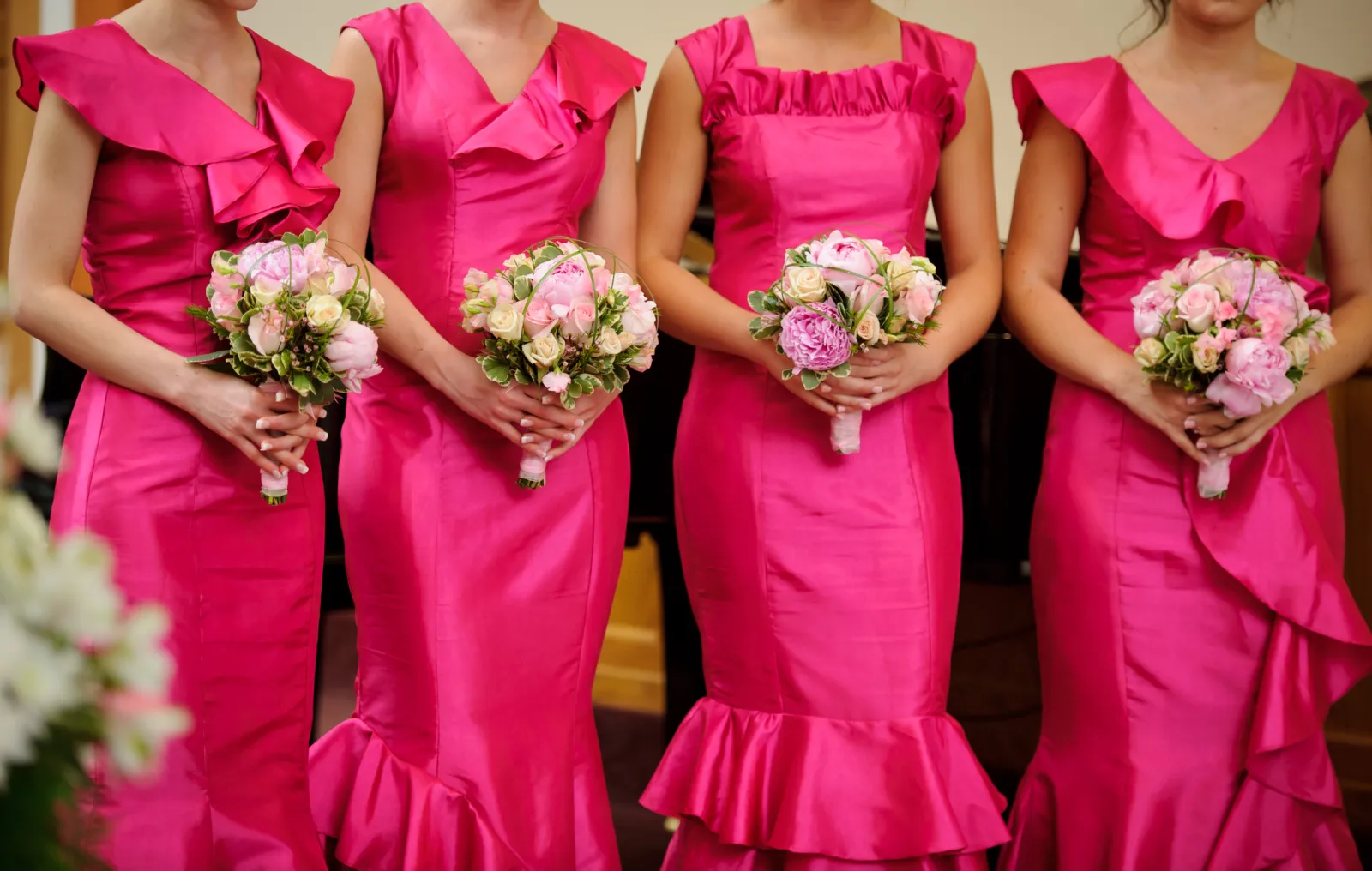 sage green fitted bridesmaid dresses One Shoulder Mermaid Pink Long Bridesmaid Dress With Tulle Shawl  TANYA  BRIDAL