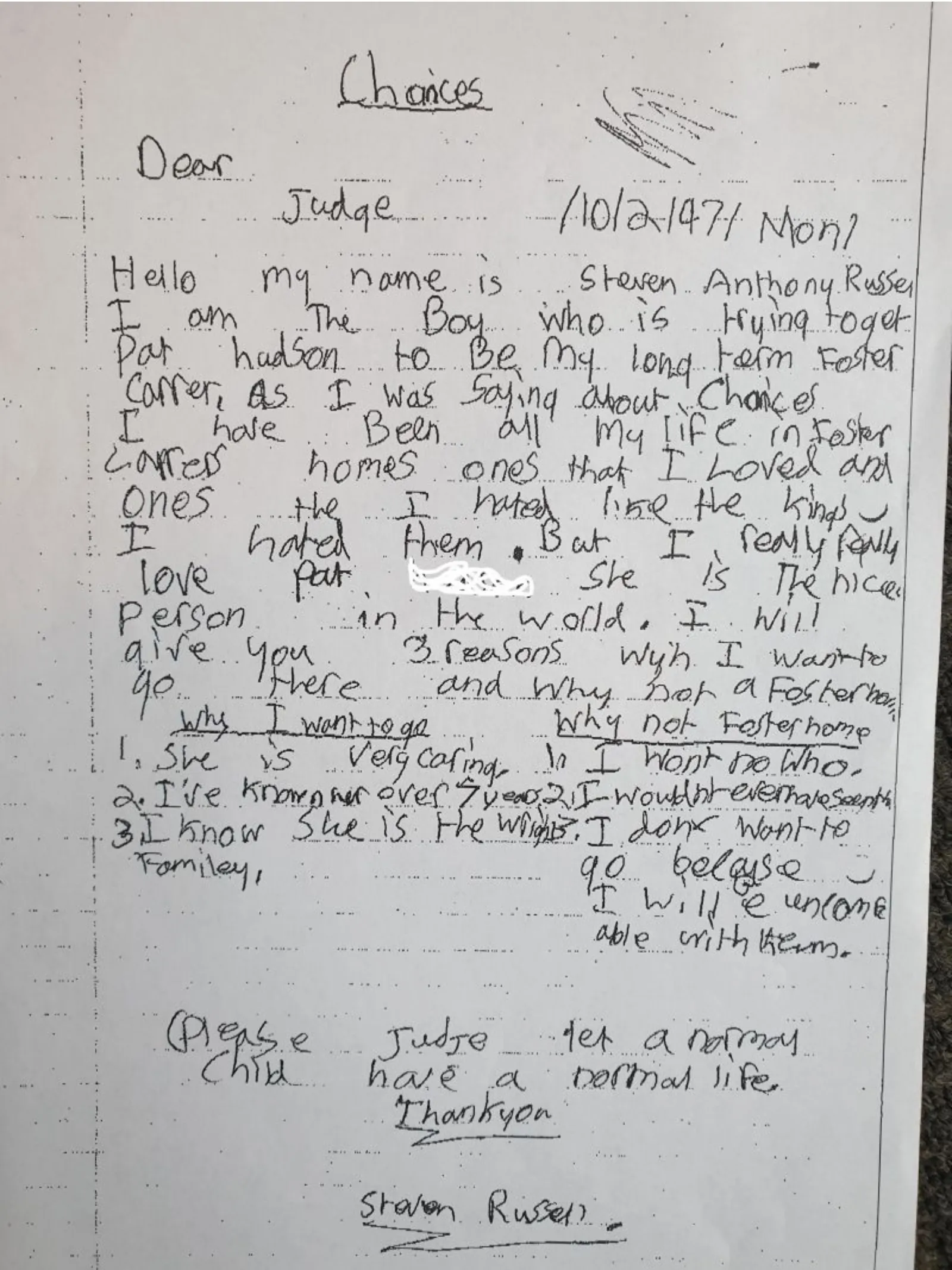 Read 12-Year-Old’s Heartbreaking Letter To Judge About Being in Foster Care, image size:1600x2134