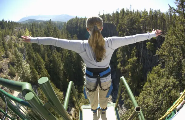 Woman about to bungee jump