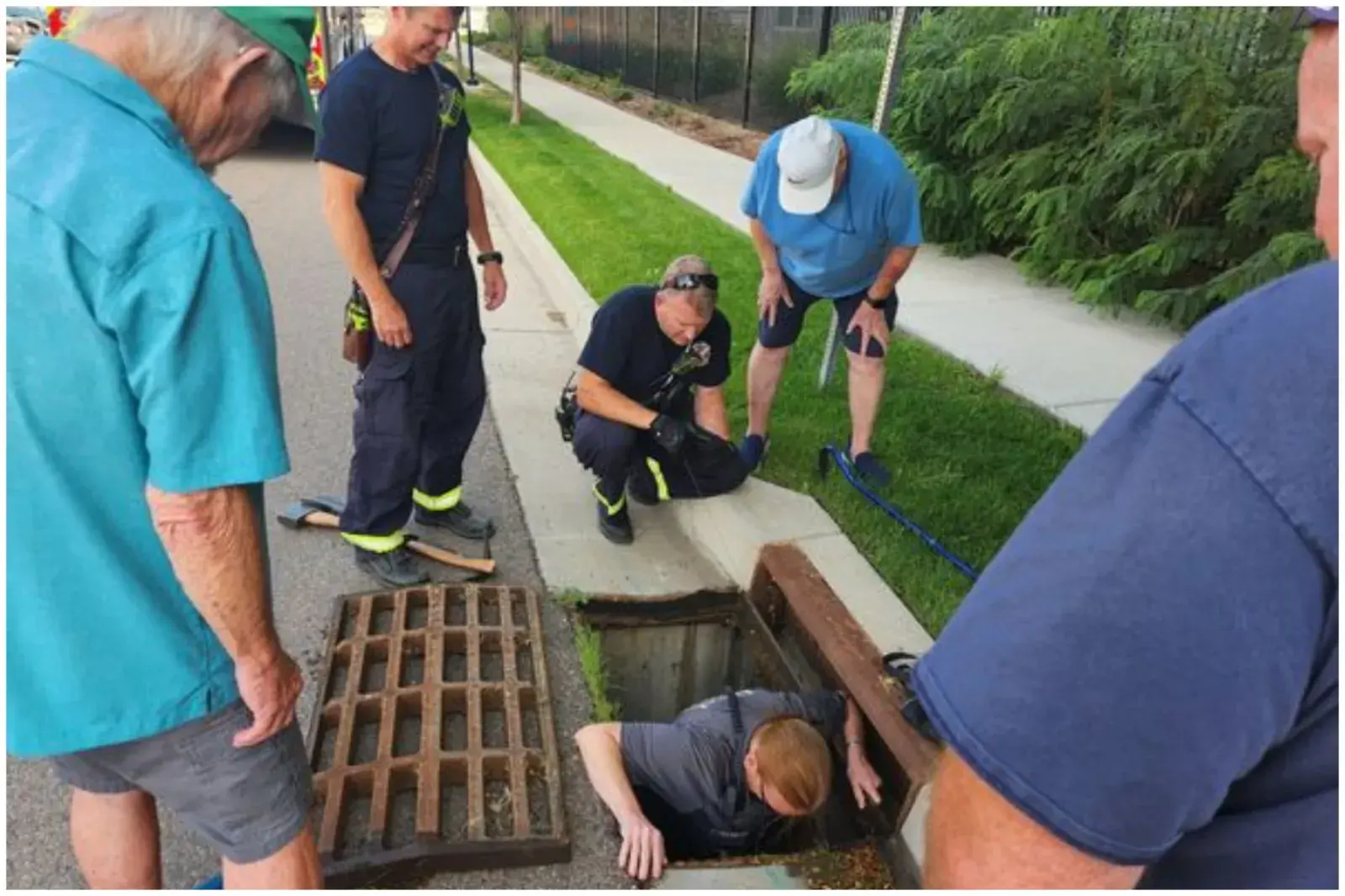 A photo of the rescue of Barkley