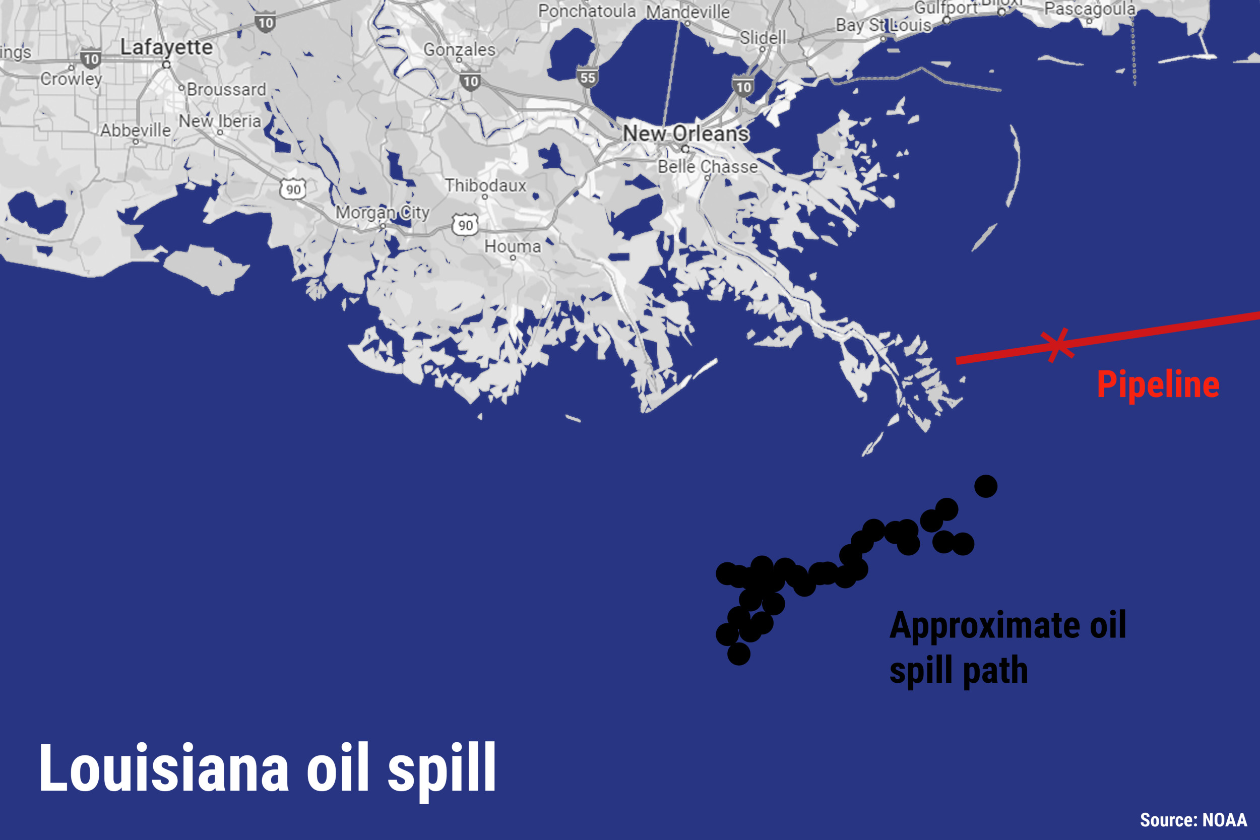 Louisiana Oil Leak Map as Toxic Spill Spreads in Gulf of Mexico