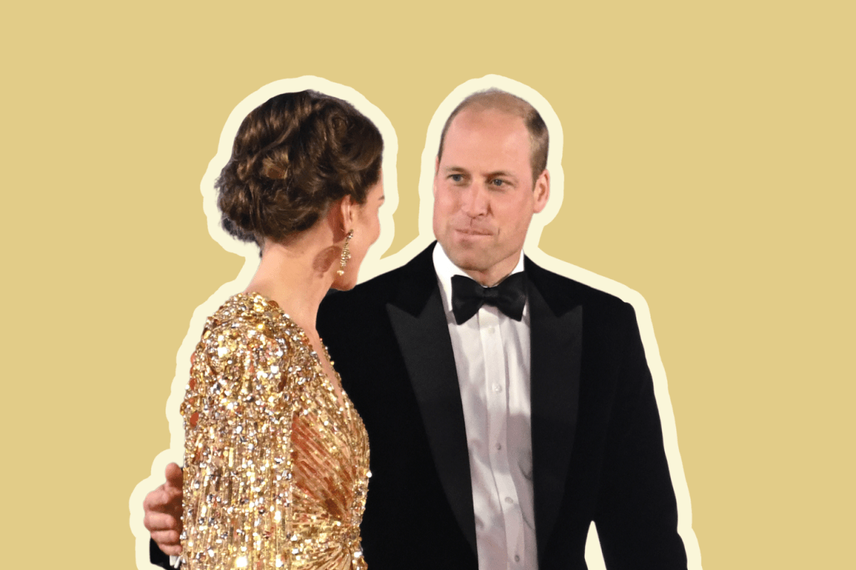 prince william looking at kate in gold dress Gold White Flattering Slit-Style Anarkali Dress main image 1