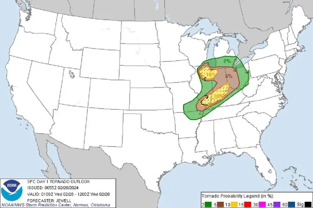 Tornado Map Shows States Threatened by Severe Storms