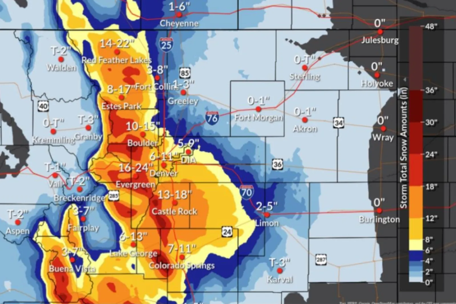 Snowfall Map Update Shows Colorado Cities Getting Hit Hardest by Storm ...