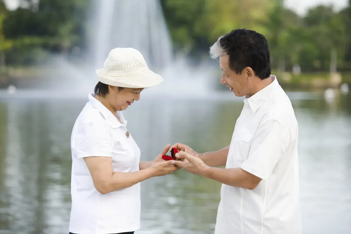 An older couple getting engaged