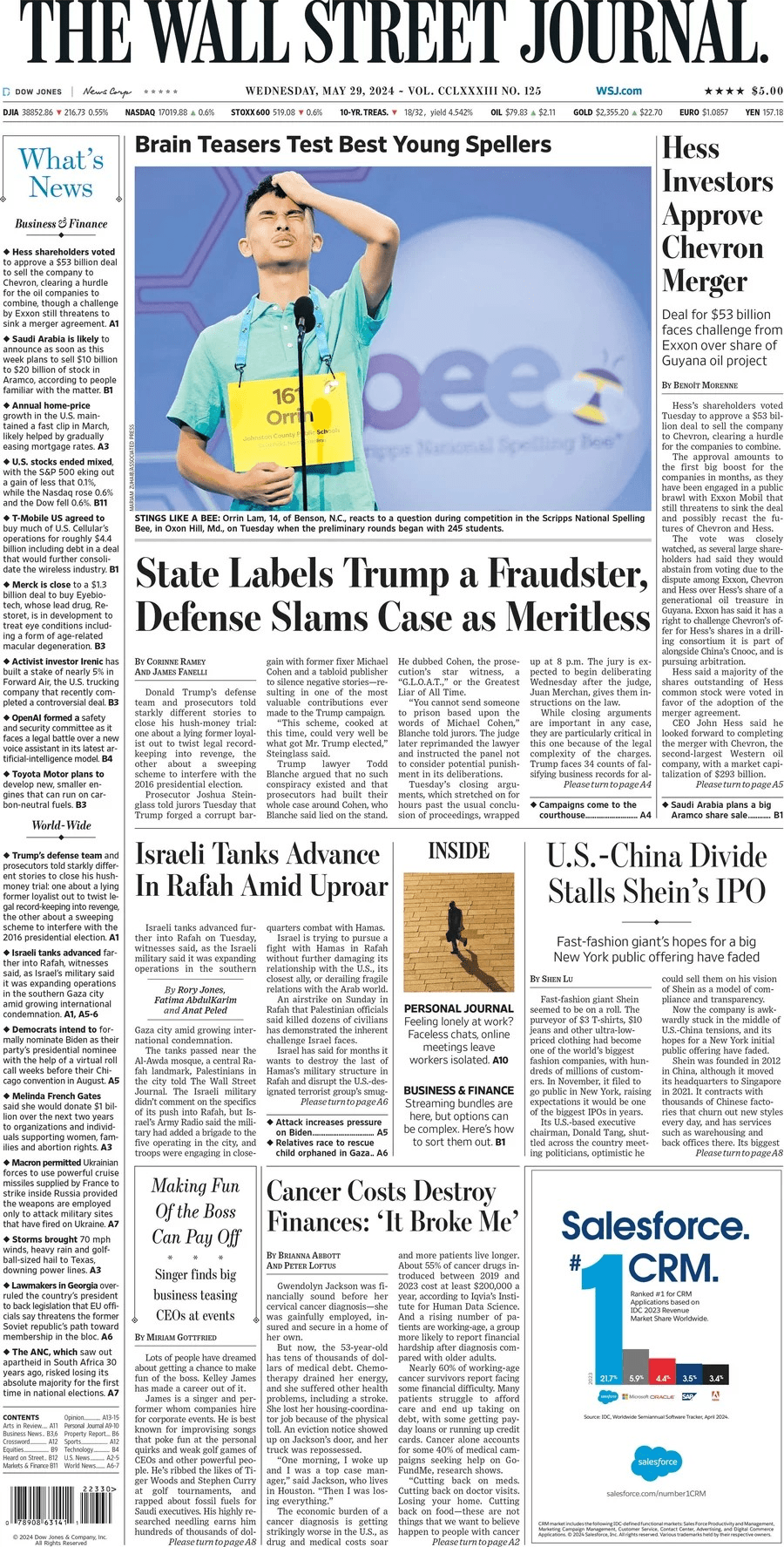 Today's Front Pages: State Labels Trump a Fraudster, Musk Muscles