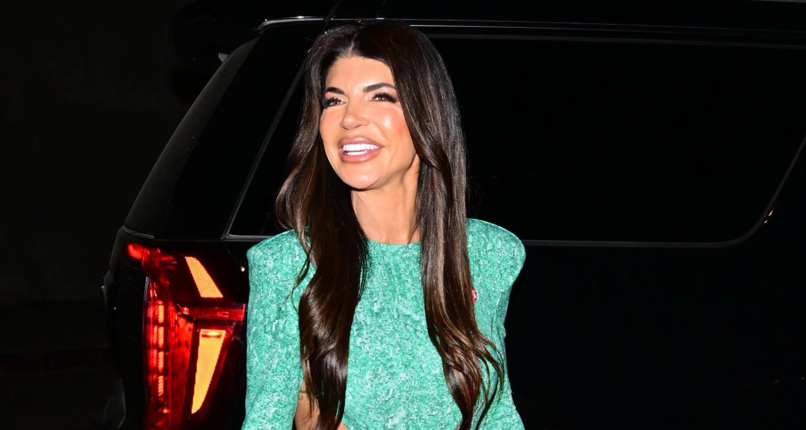 teresa giudice green dress Teresa Giudice's Lawyer Says She Is Making 'Timely Payments' on Tax Debts Amid $17K Lien