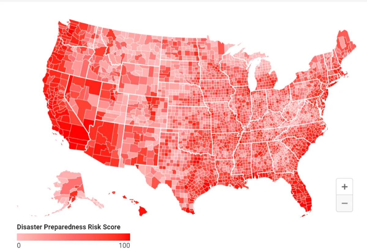 Usa Risk Map Map Reveals US Counties Least Prepared for Natural Disasters - Newsweek