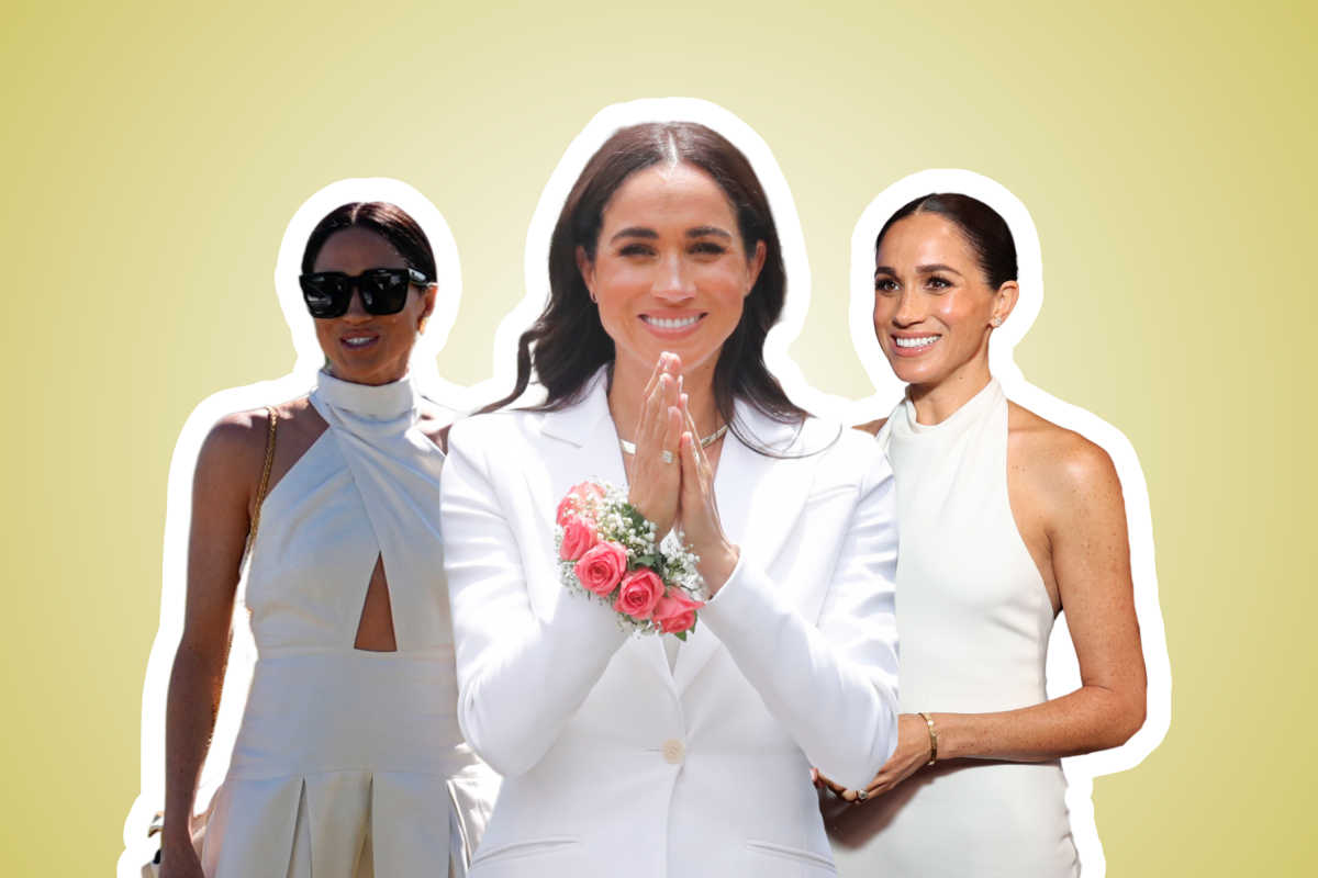 meghan markle white dress beach style Meghan Markle White Halter Tea Length 2024 Polo Tournament Dress