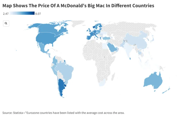 Mac Coverage Map Map Shows The Price Of A McDonald’s Big Mac In Different Countries ...