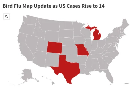 Bird Flu Map Update as US Cases Rise to 14 - Newsweek