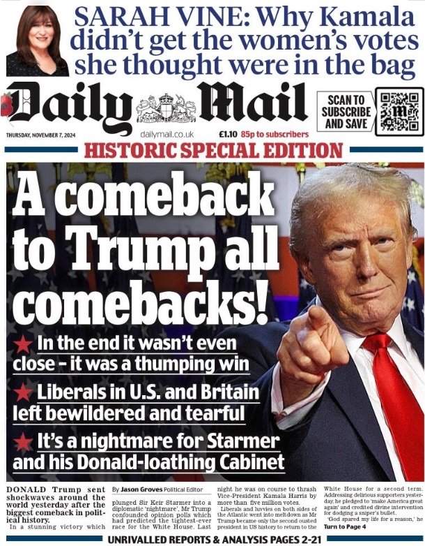 Newspaper front pages react to Donald Trump's election win over
