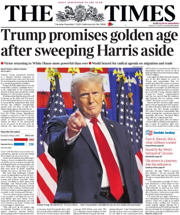Newspaper front pages react to Donald Trump's election win over