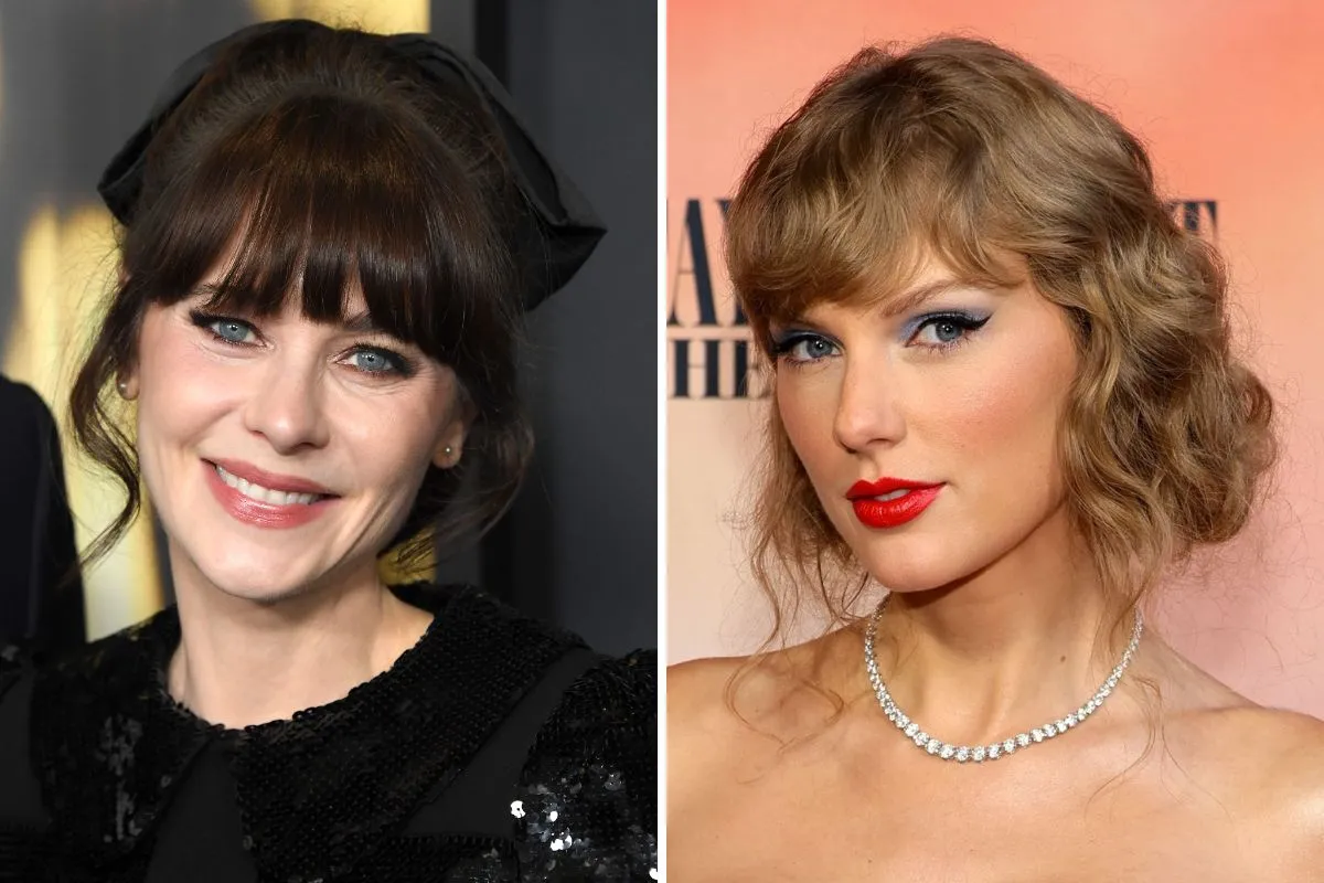 Zooey Deschanel's new hairstyle is a blunt bob with bangs, image size:1200x800