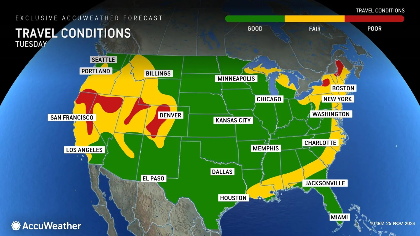 Map Shows ‘Poor Travel Conditions’ for 14 States Ahead of Thanksgiving ...