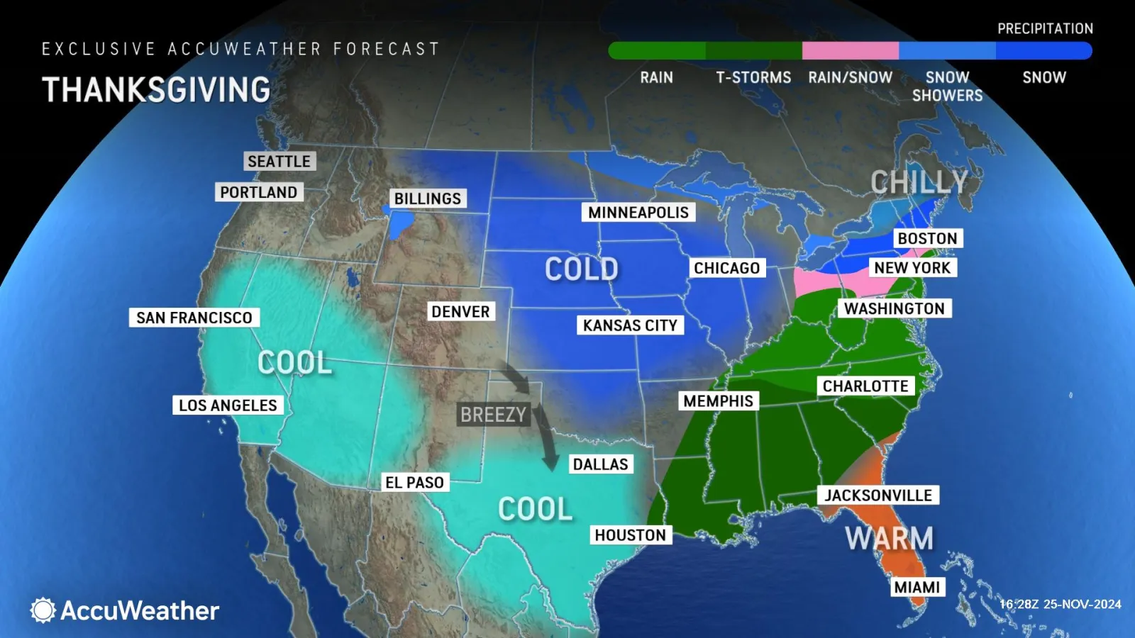 Thanksgiving Weather Map Shows States Expecting Snow, Rain, Travel ...
