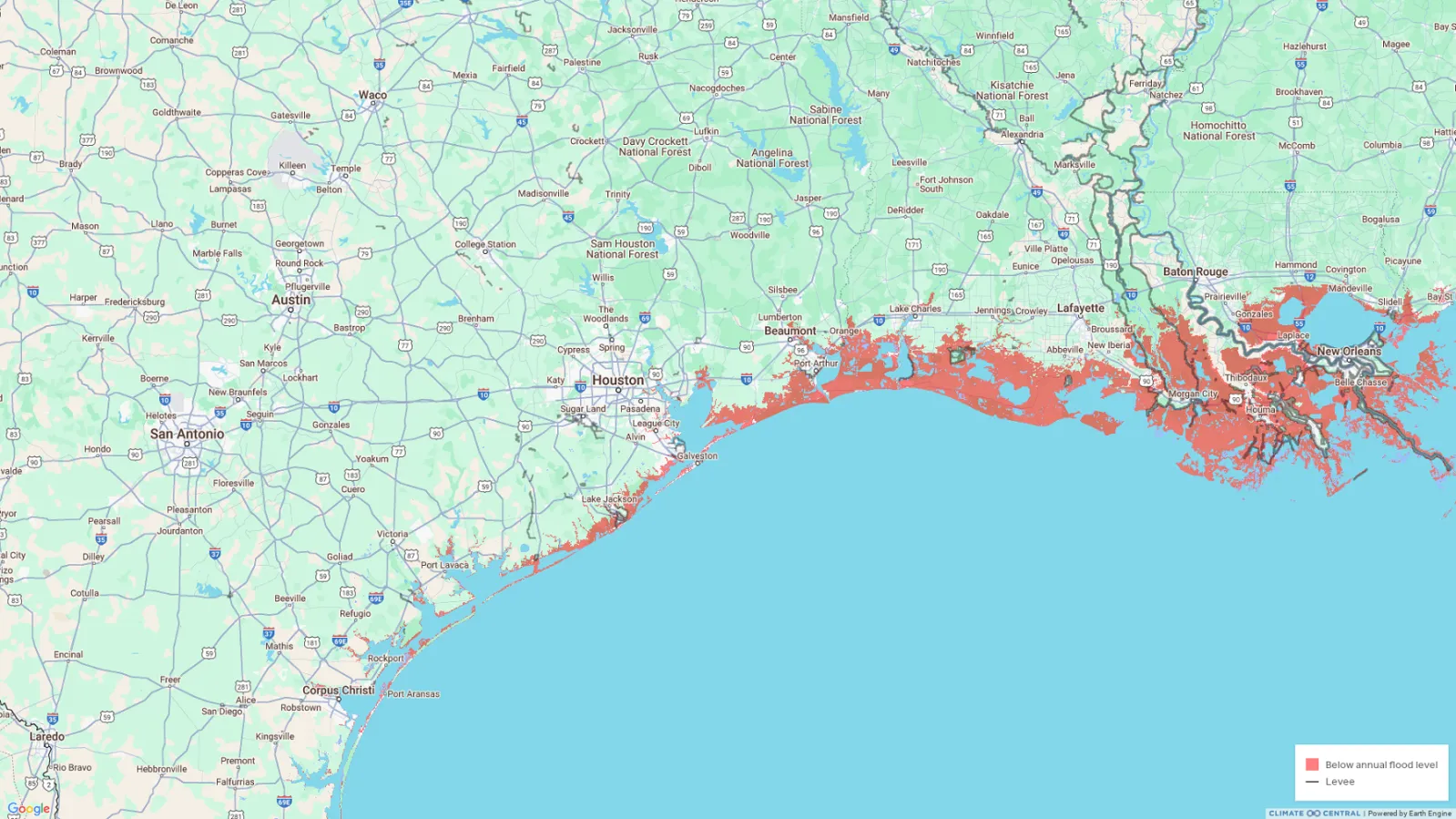 Texas Map Reveals Cities That Could Be Under Water in 2050 - Newsweek, image size:1599x899