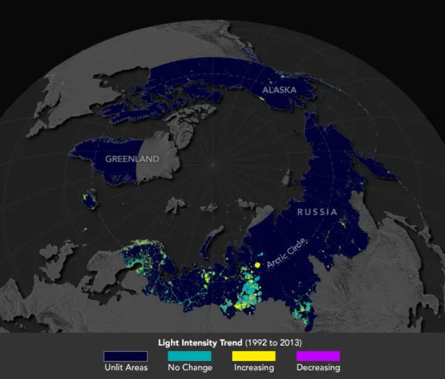 NASA Nighttime Images Reveal Arctic Industrial Activity