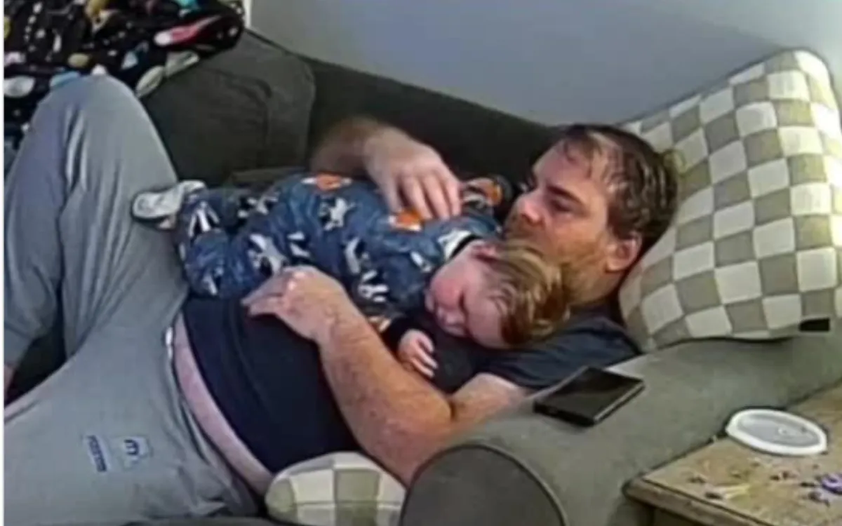 Security Cam Captures Moment Dad’s Cuddle With Toddler Takes Wild Turn
