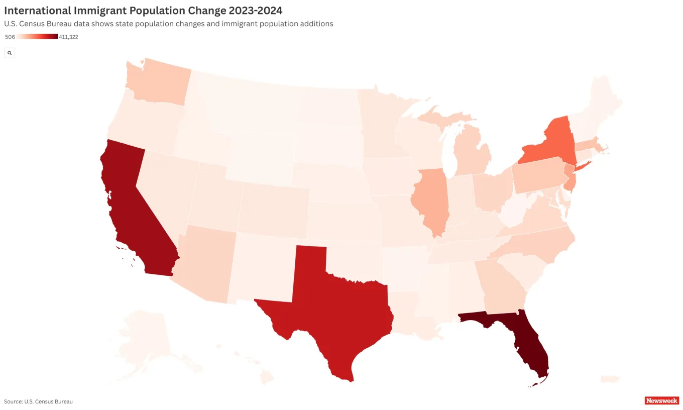 Map Shows States With Fastest-Growing Immigrant Populations - Newsweek