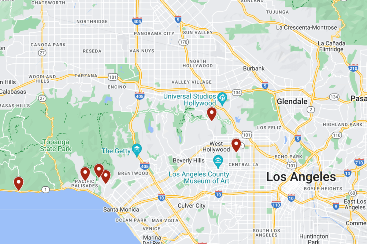 Map Shows Where Celebrity Homes Have Been Destroyed in ...