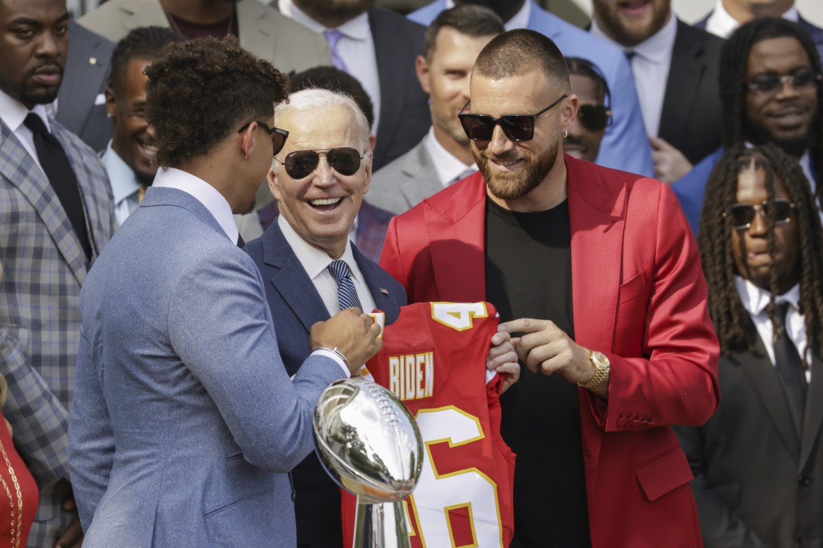 Patrick Mahomes, Travis Kelce, Joe Biden 