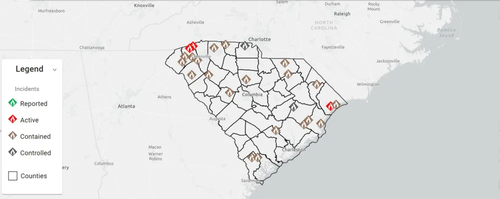 North, South Carolina Wildfire Map Update Shows Blazes Spreading to ...
