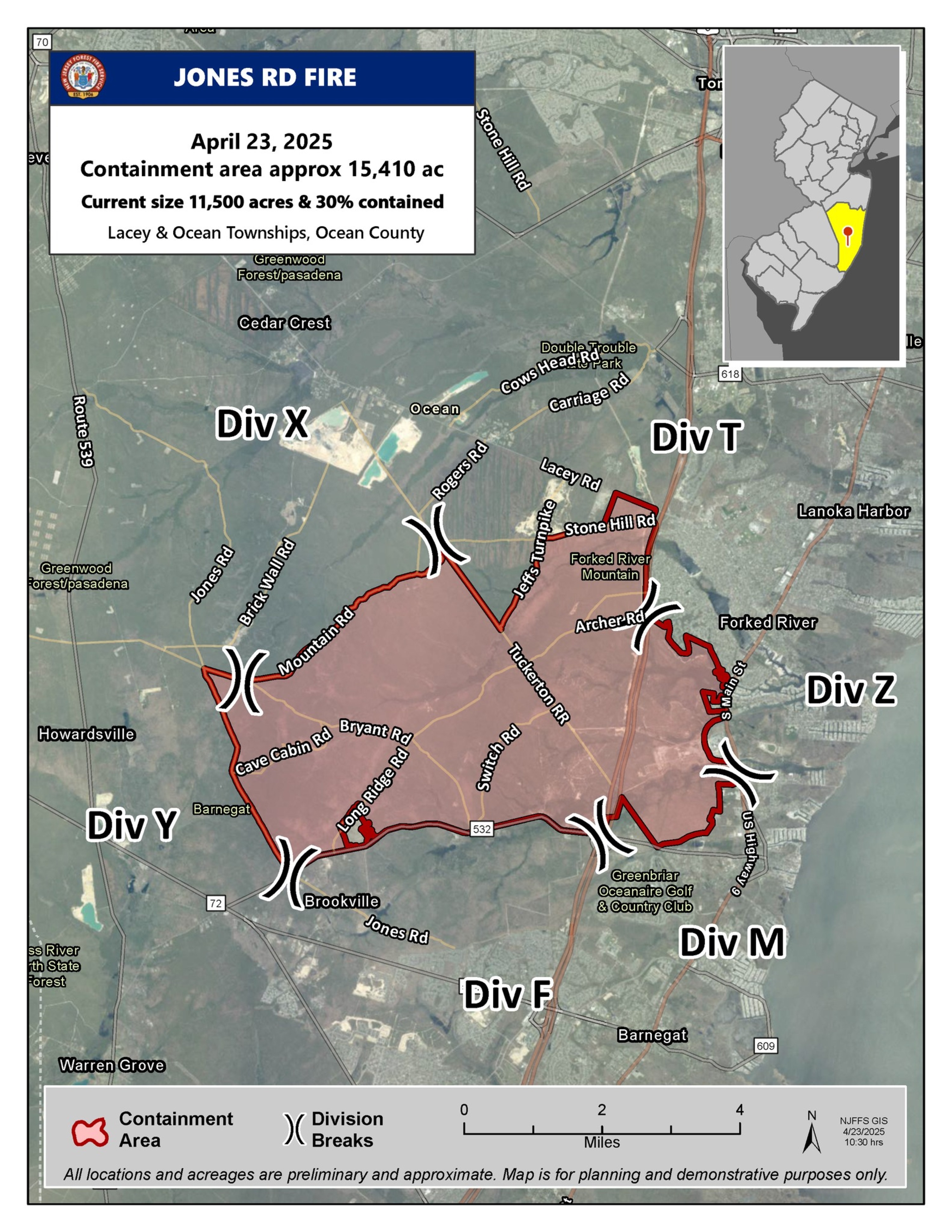New Jersey Wildfire Containment Map as Officials Warn Blaze Could