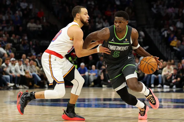 Anthony Edwards and Steph Curry