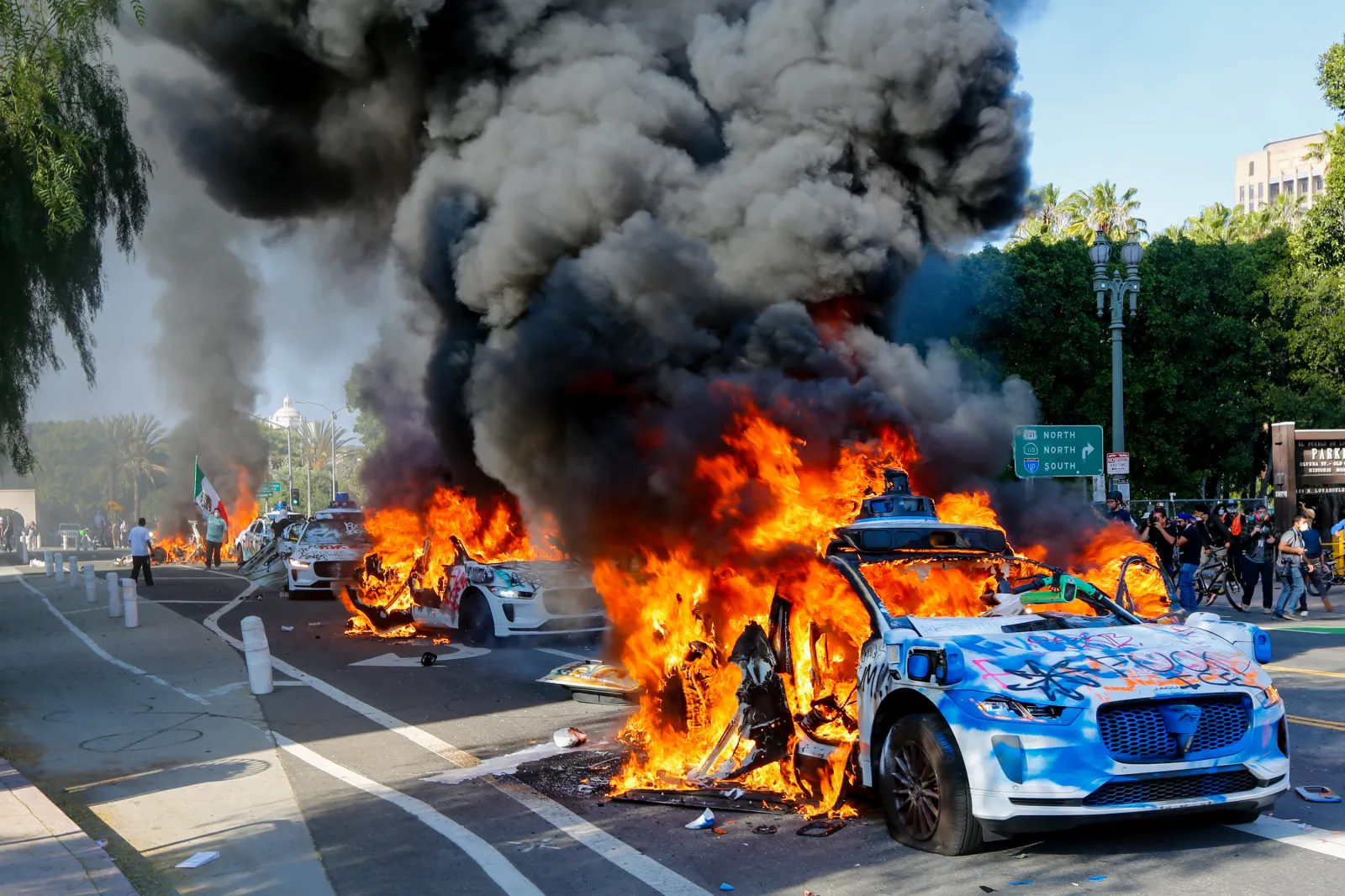 Waymo cars on fire