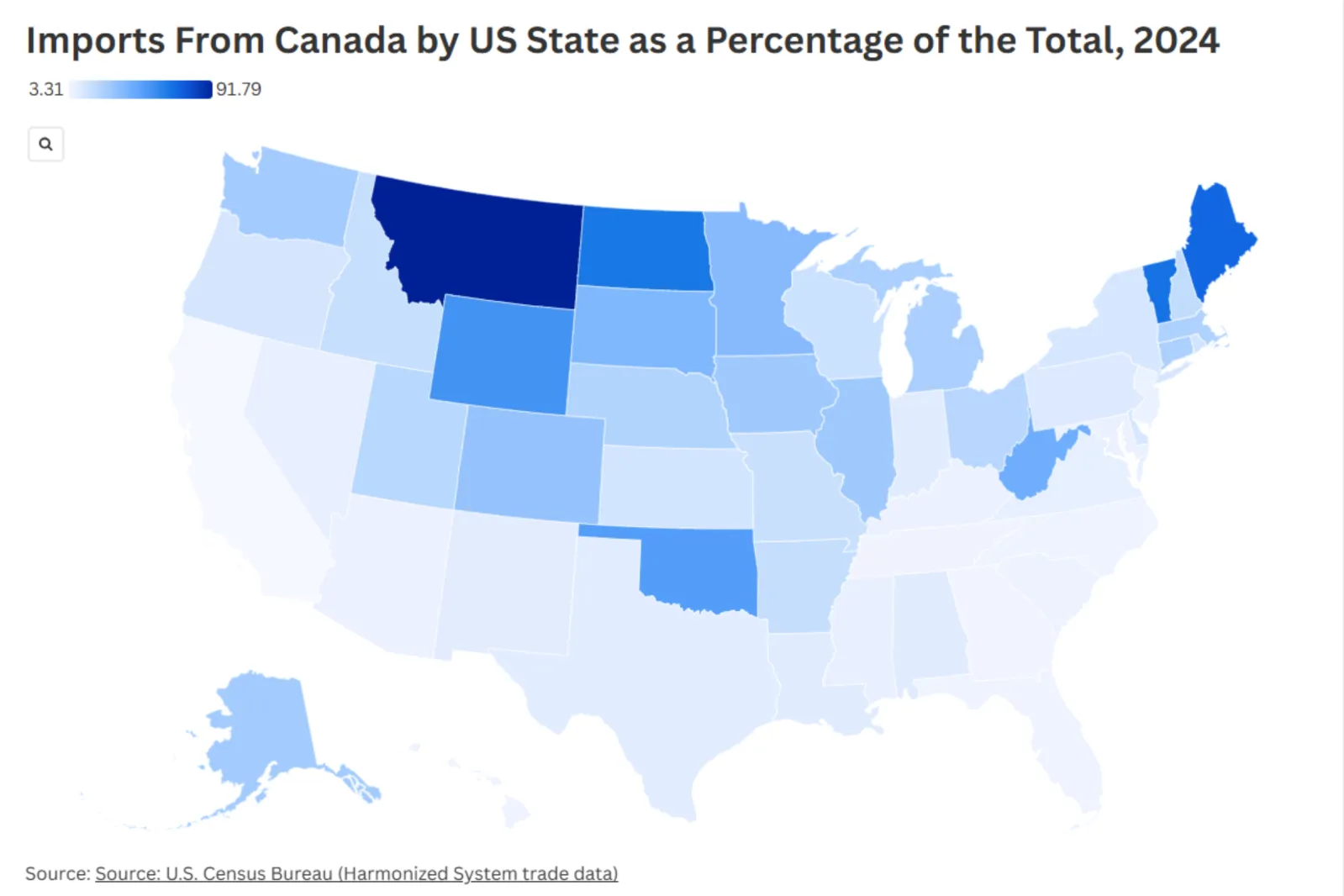 Map Shows US States Set to Be Hardest Hit by Trump Canada Tariff - Newsweek