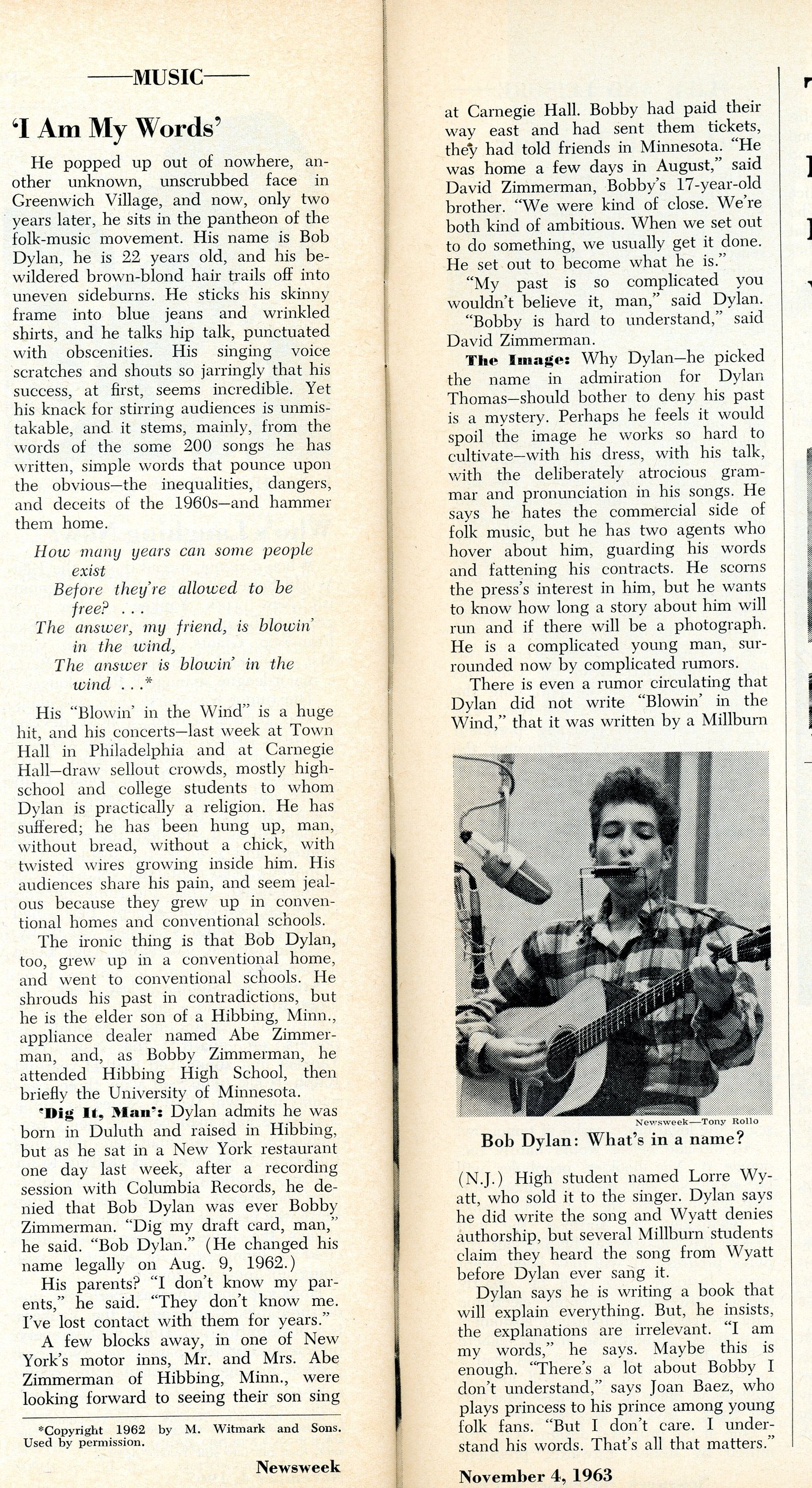 Revisit Our Infamous 1963 Profile of Bob Dylan - Newsweek