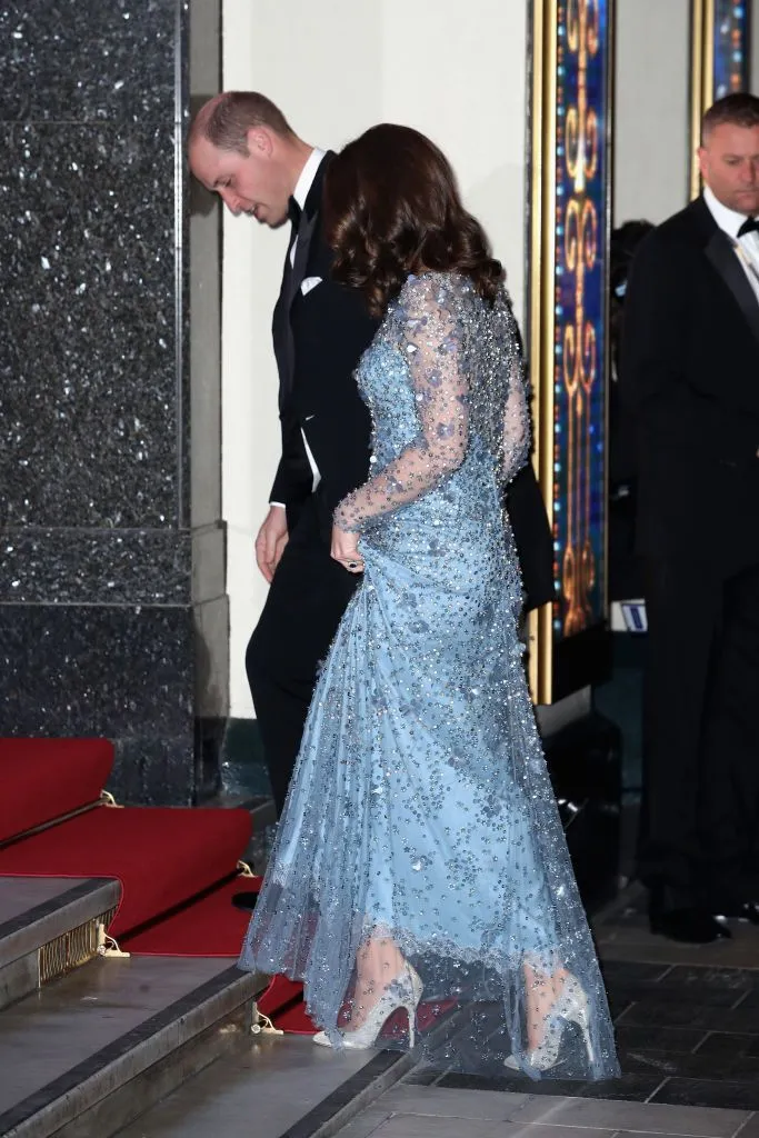Pregnant Kate Middleton Attends Royal Variety Show in Ice Blue Jenny  Packham Gown - Newsweek