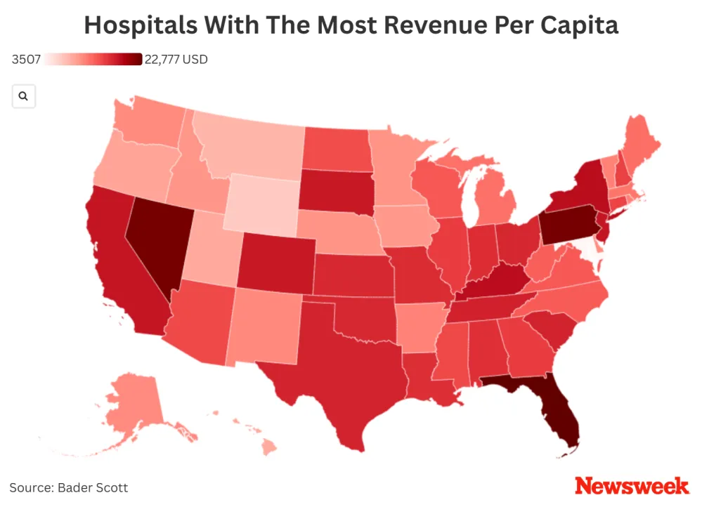 Map Shows States With Most Expensive Hospital Care - Newsweek