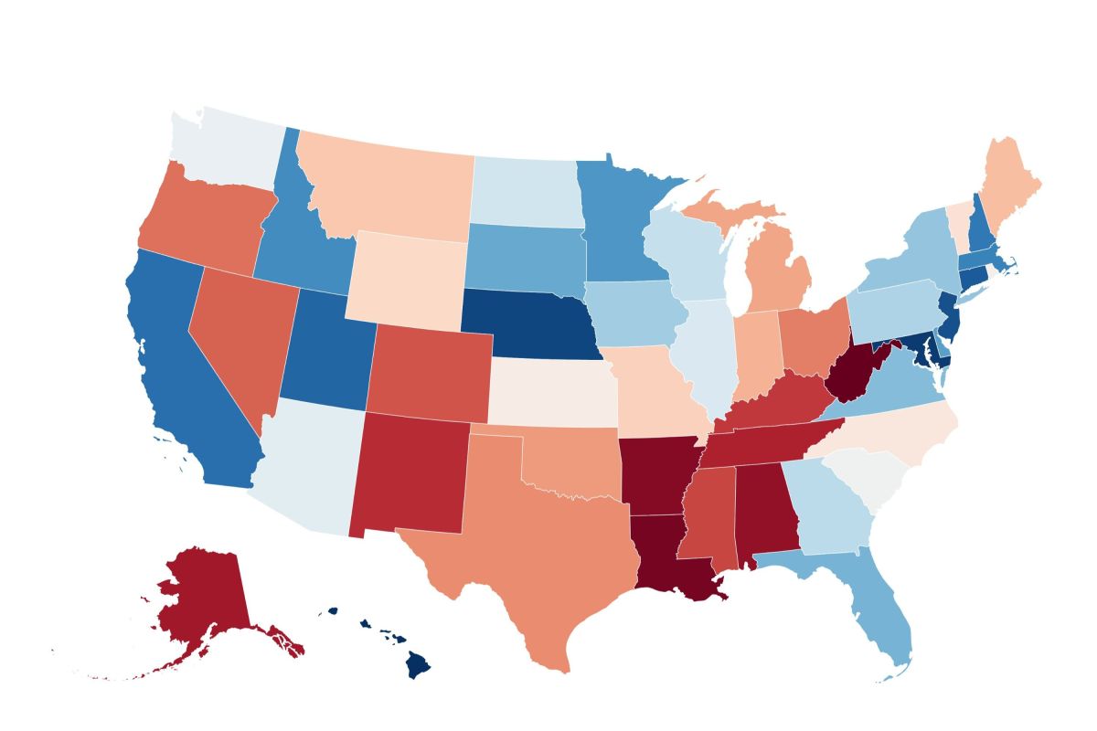 Map Shows Happiest States in America - Newsweek