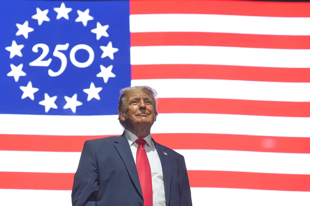 President Donald Trump wraps up his speech at the opening of the Great American State Fair, Wednesday, June 24, 2026, on the National Mall in Washington. (AP Photo/Jacquelyn Martin)
