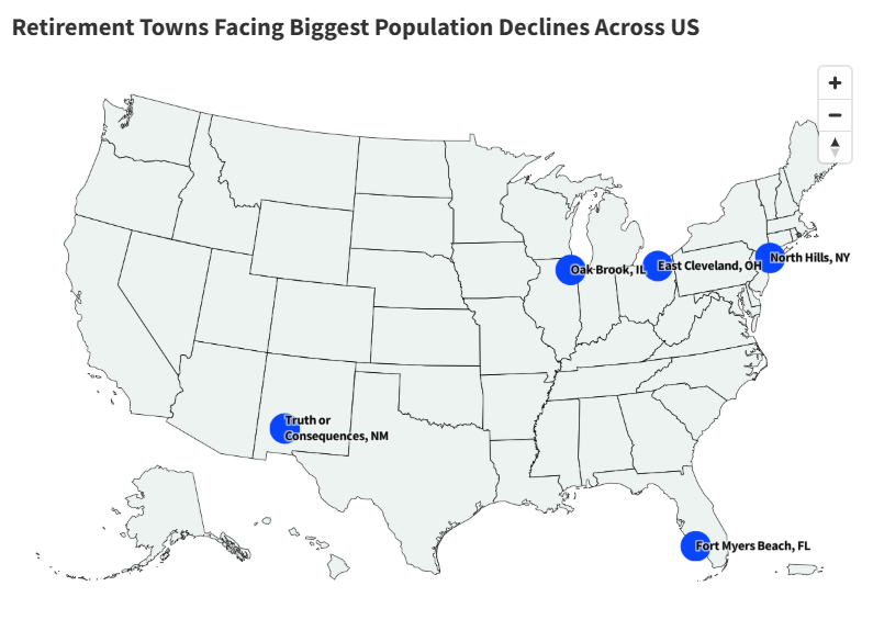 Map Shows Retirement Towns Facing Biggest Population Declines Across US