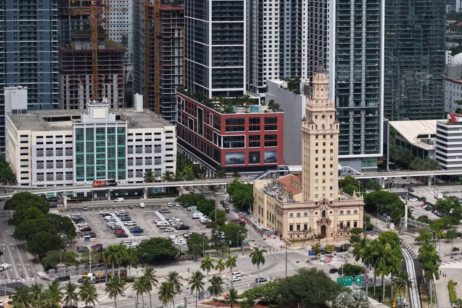 Proposed land for President Donald Trump’s presidential library, adjacent to the historic Freedom Tower, is seen in downtown Miami, Aug. 8, 2025. (AP Photo/Daniel Kozin)