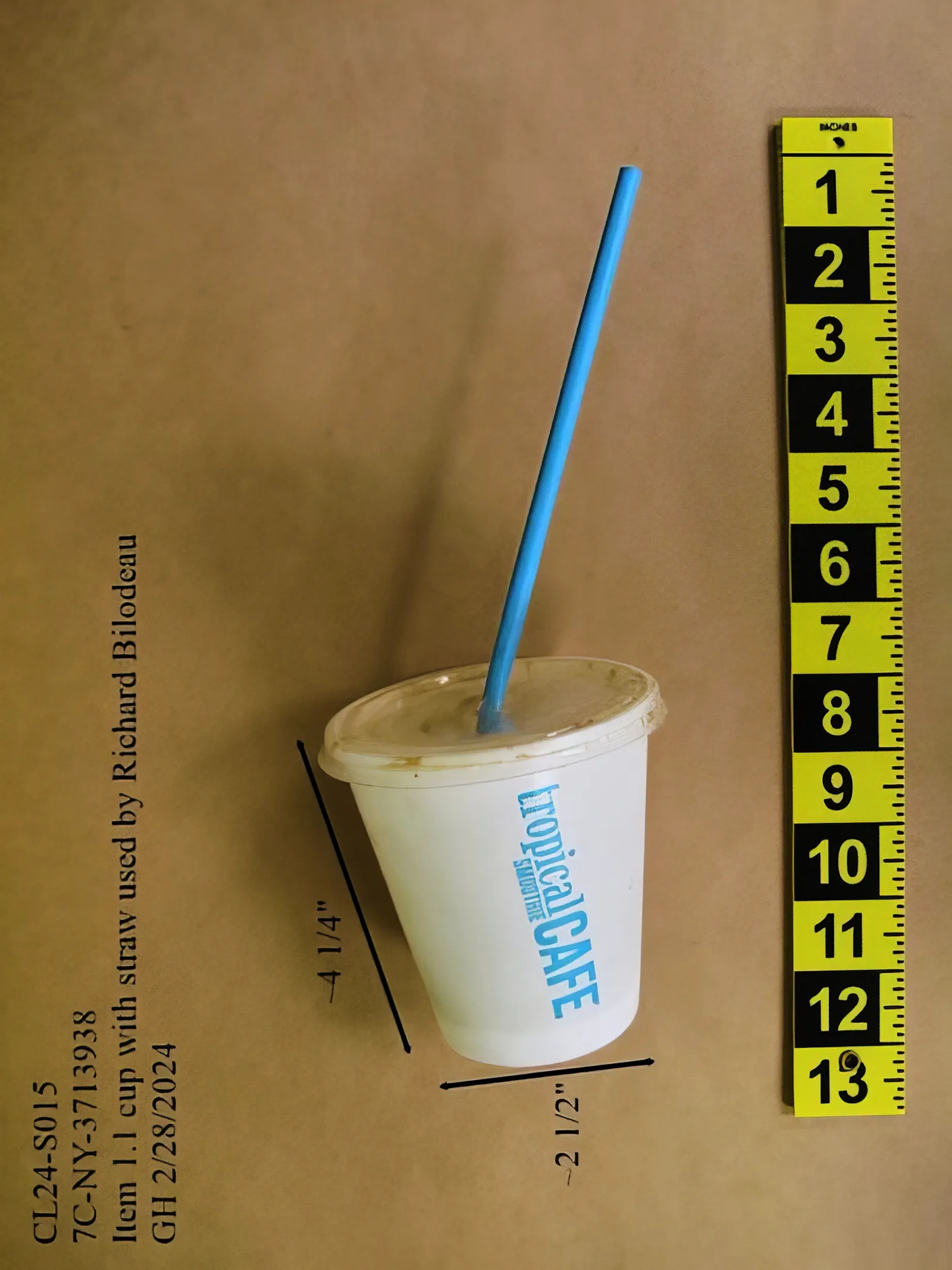 A photo of a cup and straw used by Richard Bilodeau, provided by the Nassau County District Attorney, in Mineola, N.Y., October 15, 2025.