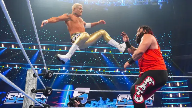 Cody Rhodes lands Disaster Kick on Jacob Fatu